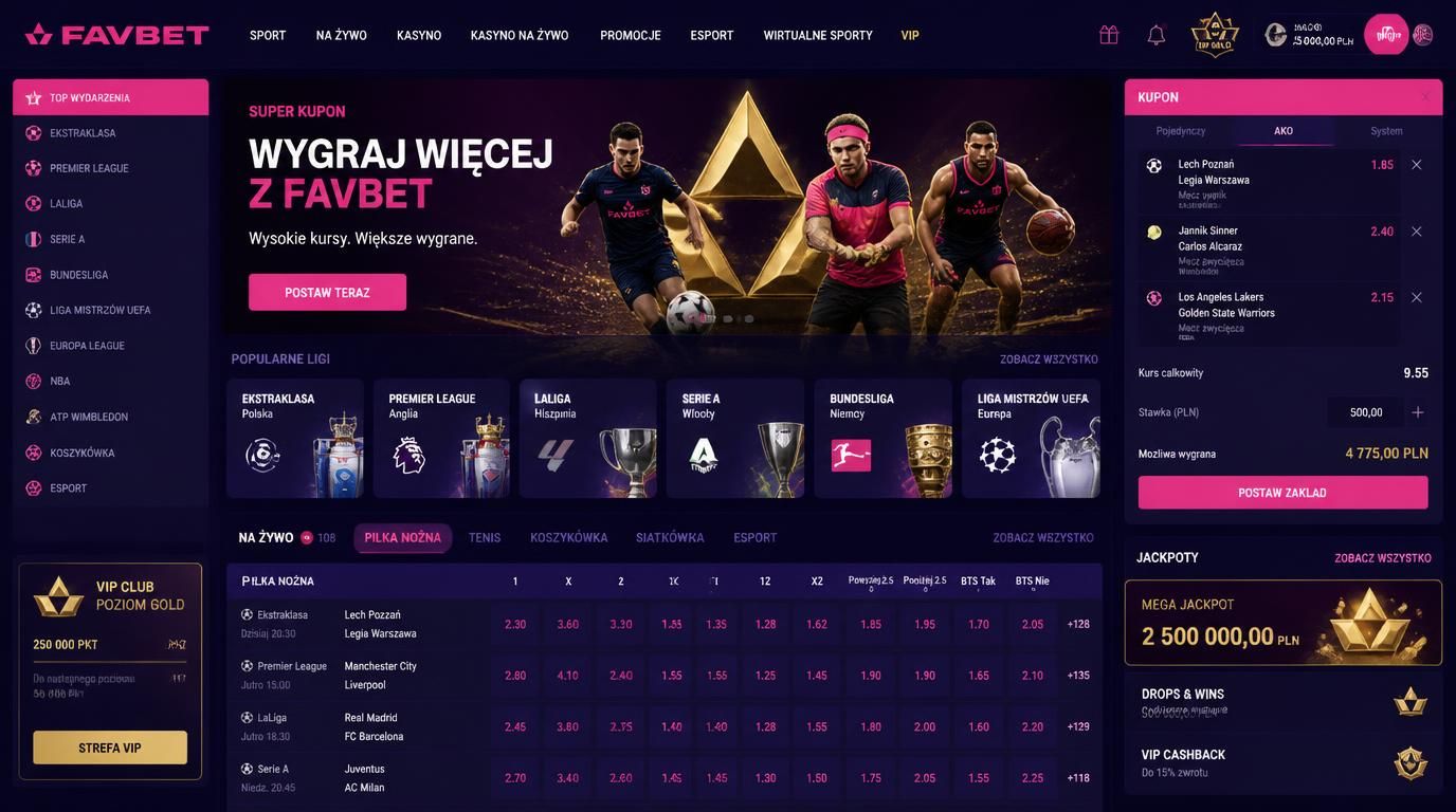 Interfejs z wysokimi stawkami i dużym wyborze dyscyplin sportowych